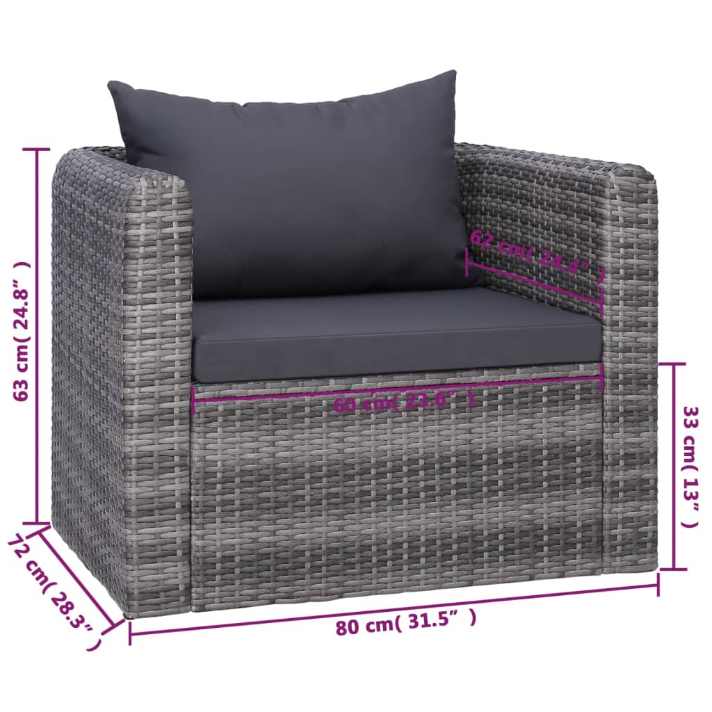 8 Piece Garden Lounge Set with Cushions Poly Rattan Grey