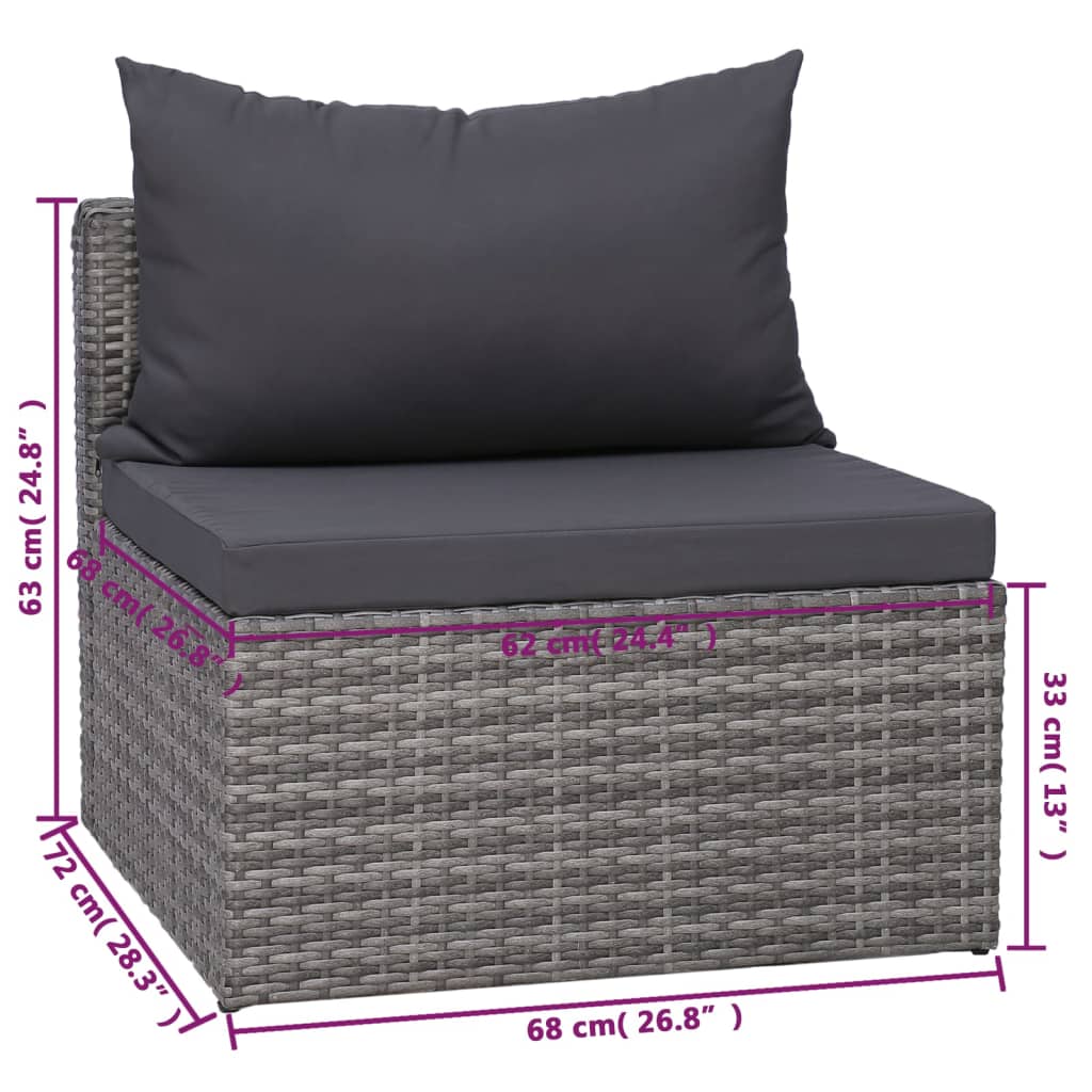 8 Piece Garden Lounge Set with Cushions Poly Rattan Grey