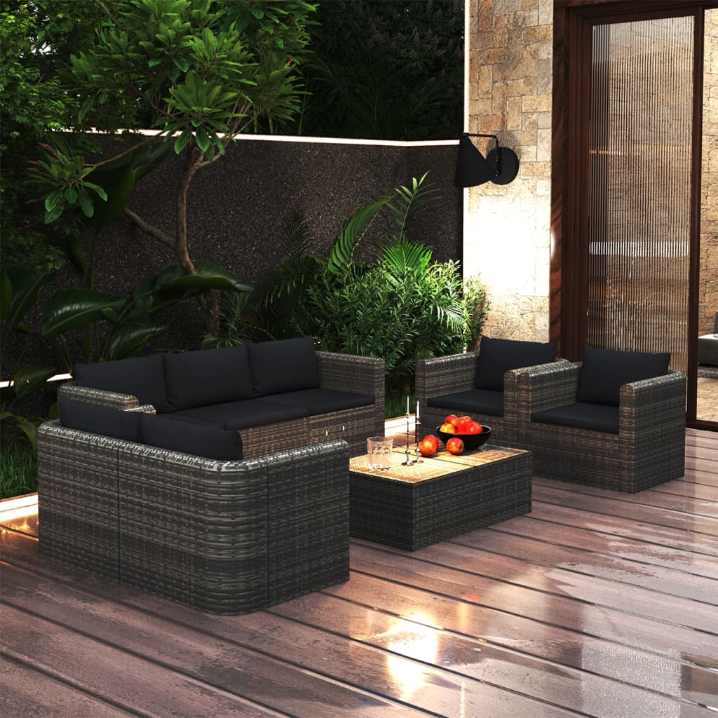 8 Piece Garden Lounge Set with Cushions Poly Rattan Grey