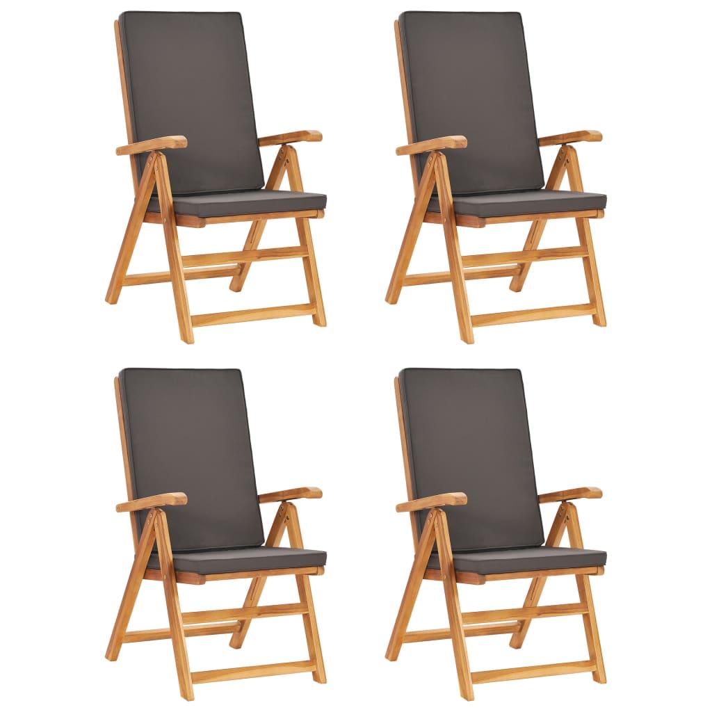 5 Piece Garden Dining Set with Grey Cushions Solid Teak Wood