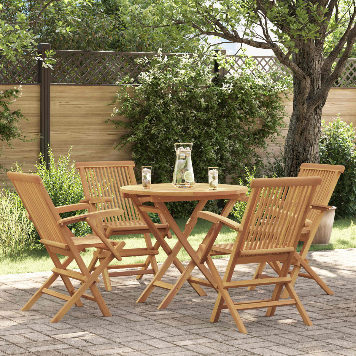 5 Piece Garden Dining Set Solid Teak Wood