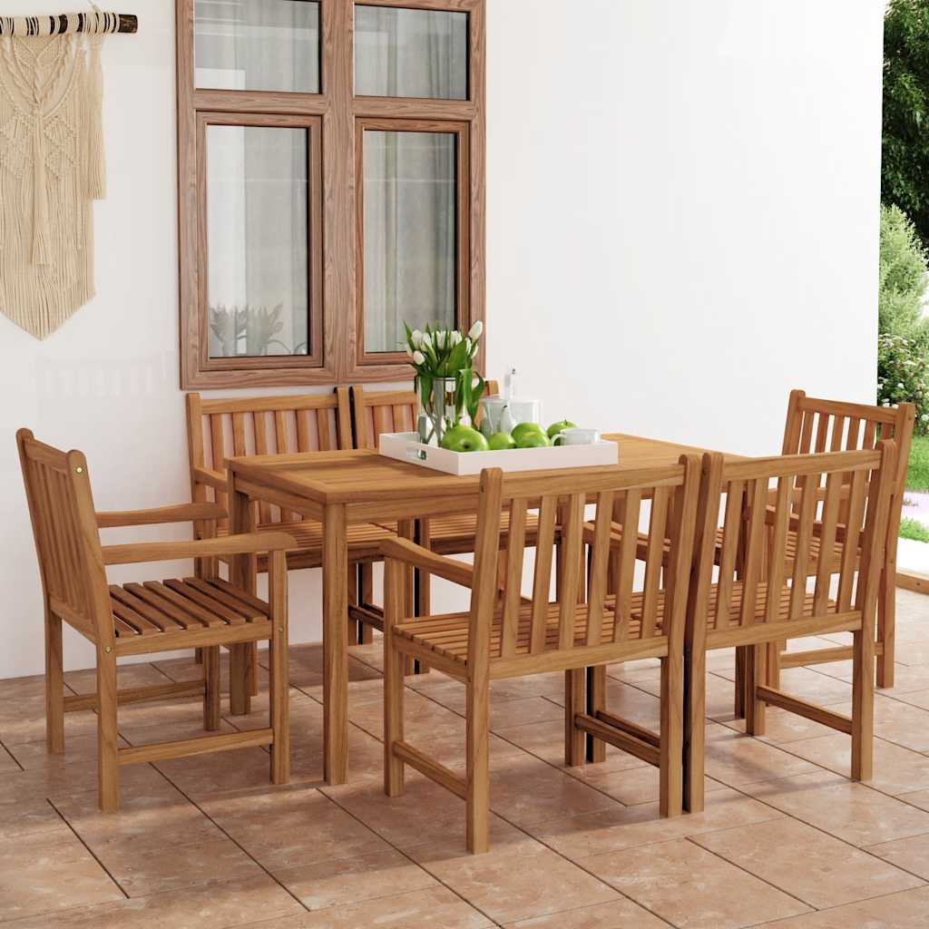 7 Piece Garden Dining Set 140x80 cm Solid Teak Wood