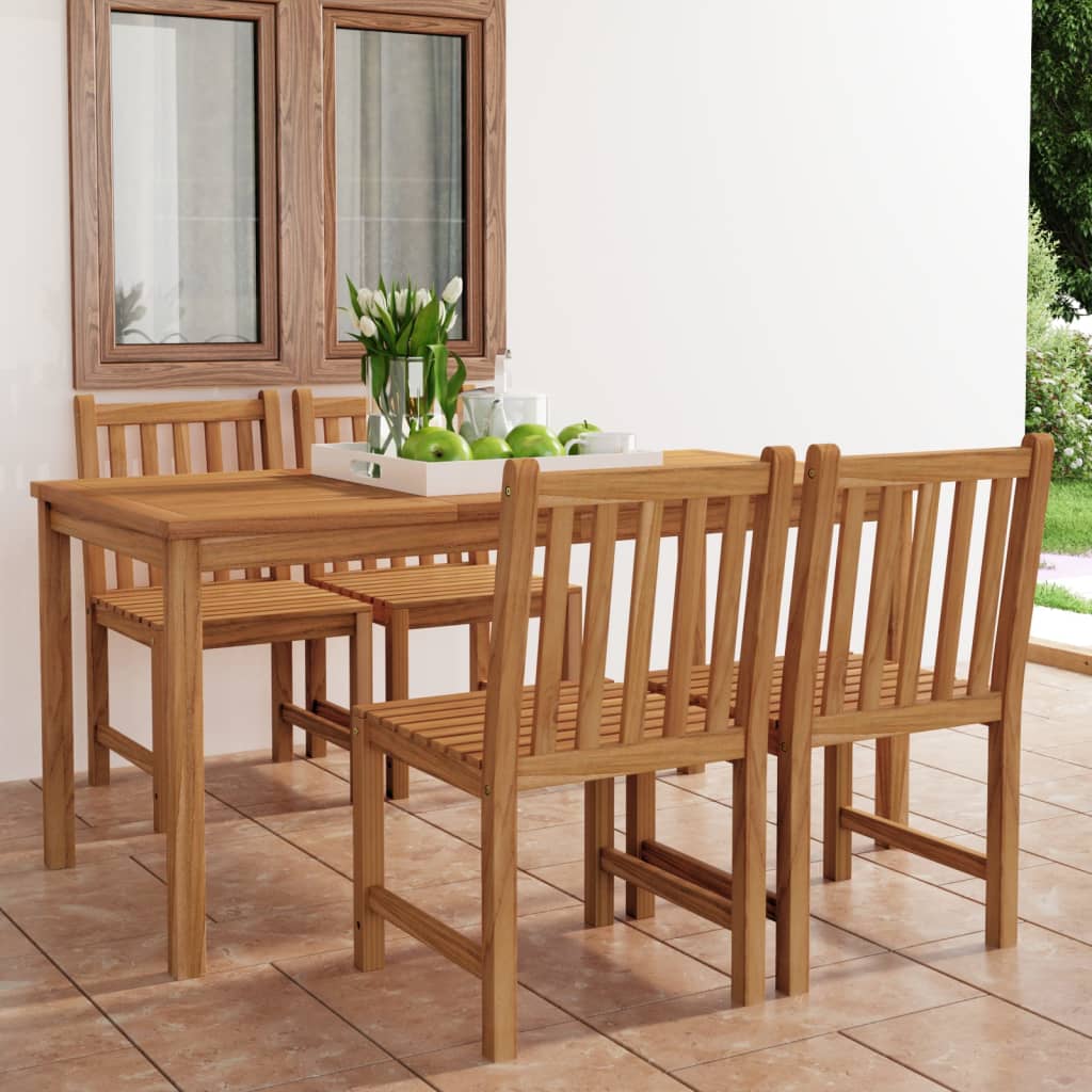 5 Piece Garden Dining Set 160x80 cm Solid Teak Wood