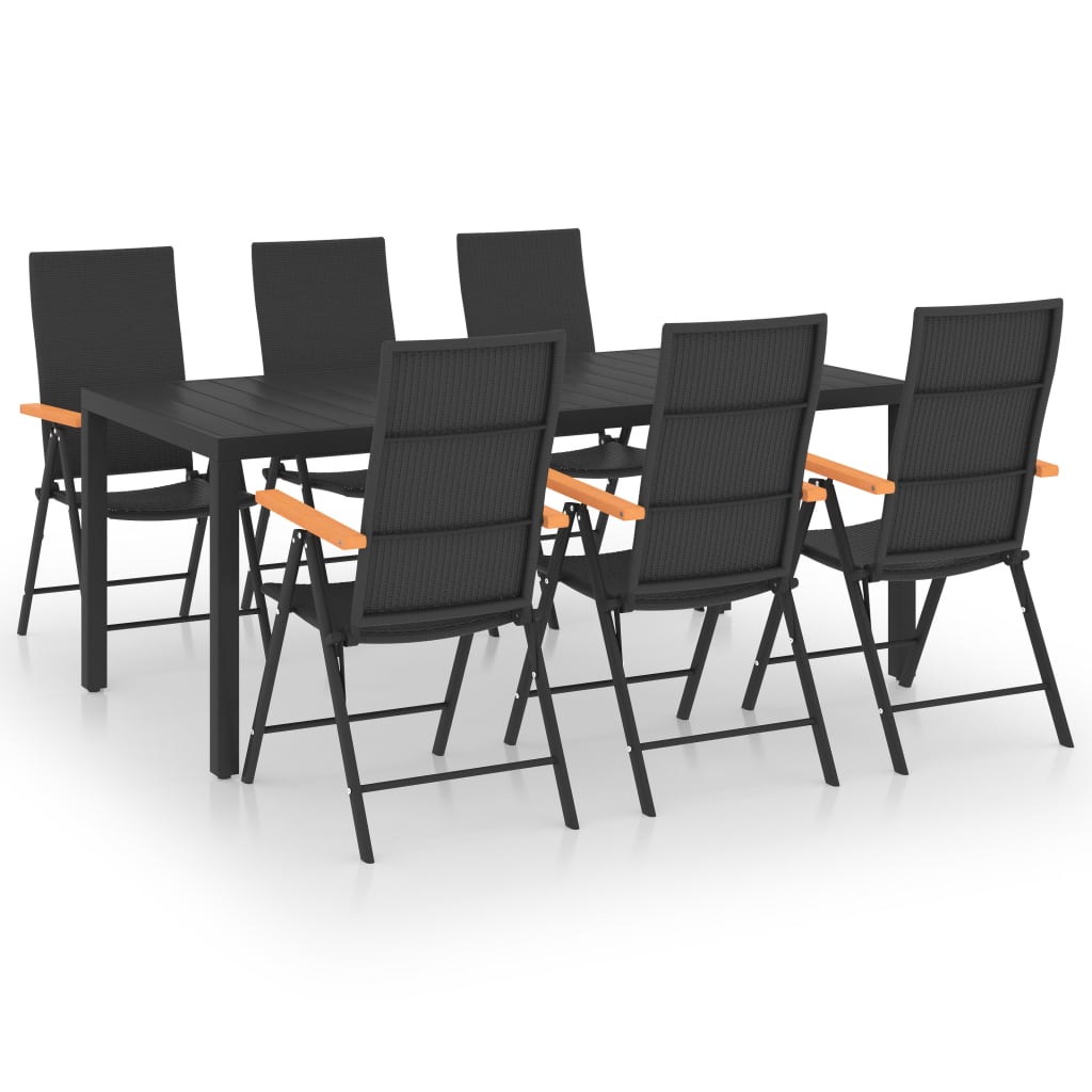 7 Piece Garden Dining Set Black and Brown
