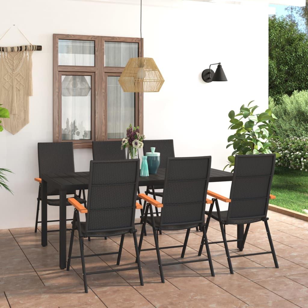 7 Piece Garden Dining Set Black and Brown