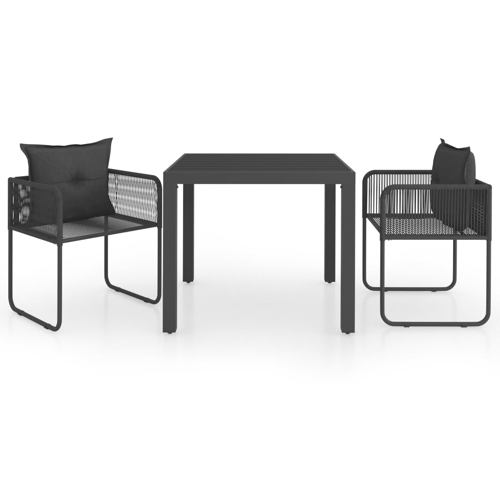 3 Piece Garden Dining Set PVC Rattan Black