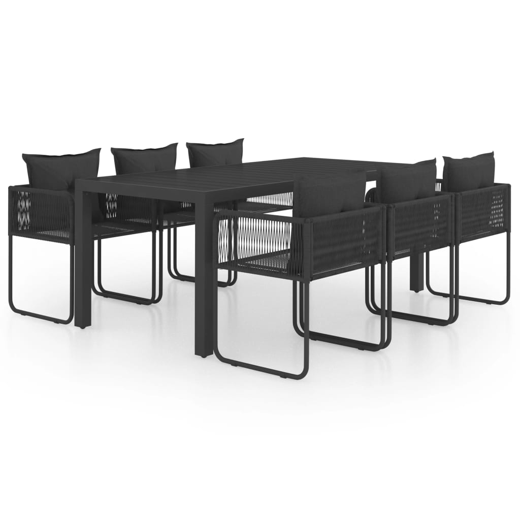 7 Piece Garden Dining Set PVC Rattan Black