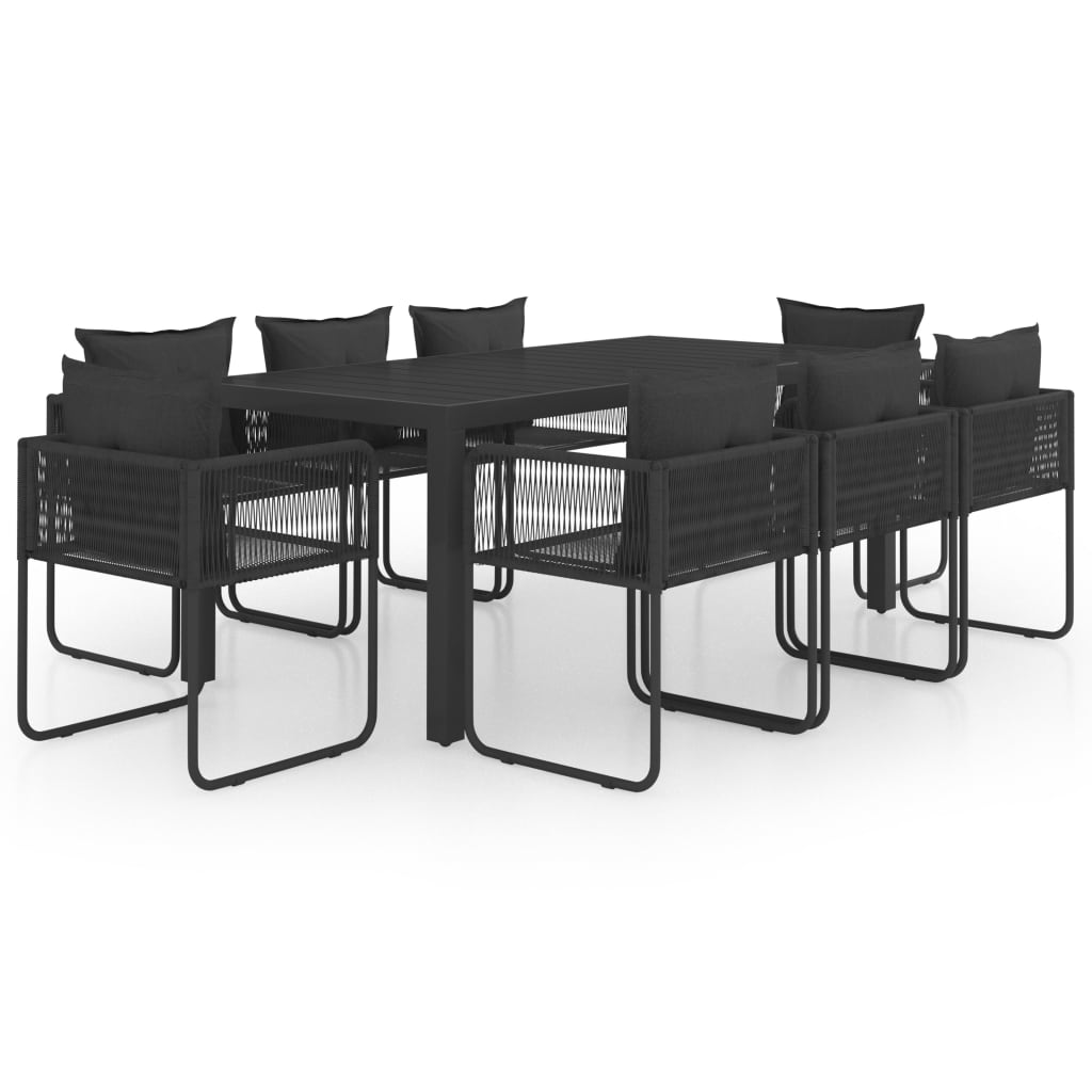 9 Piece Garden Dining Set PVC Rattan Black