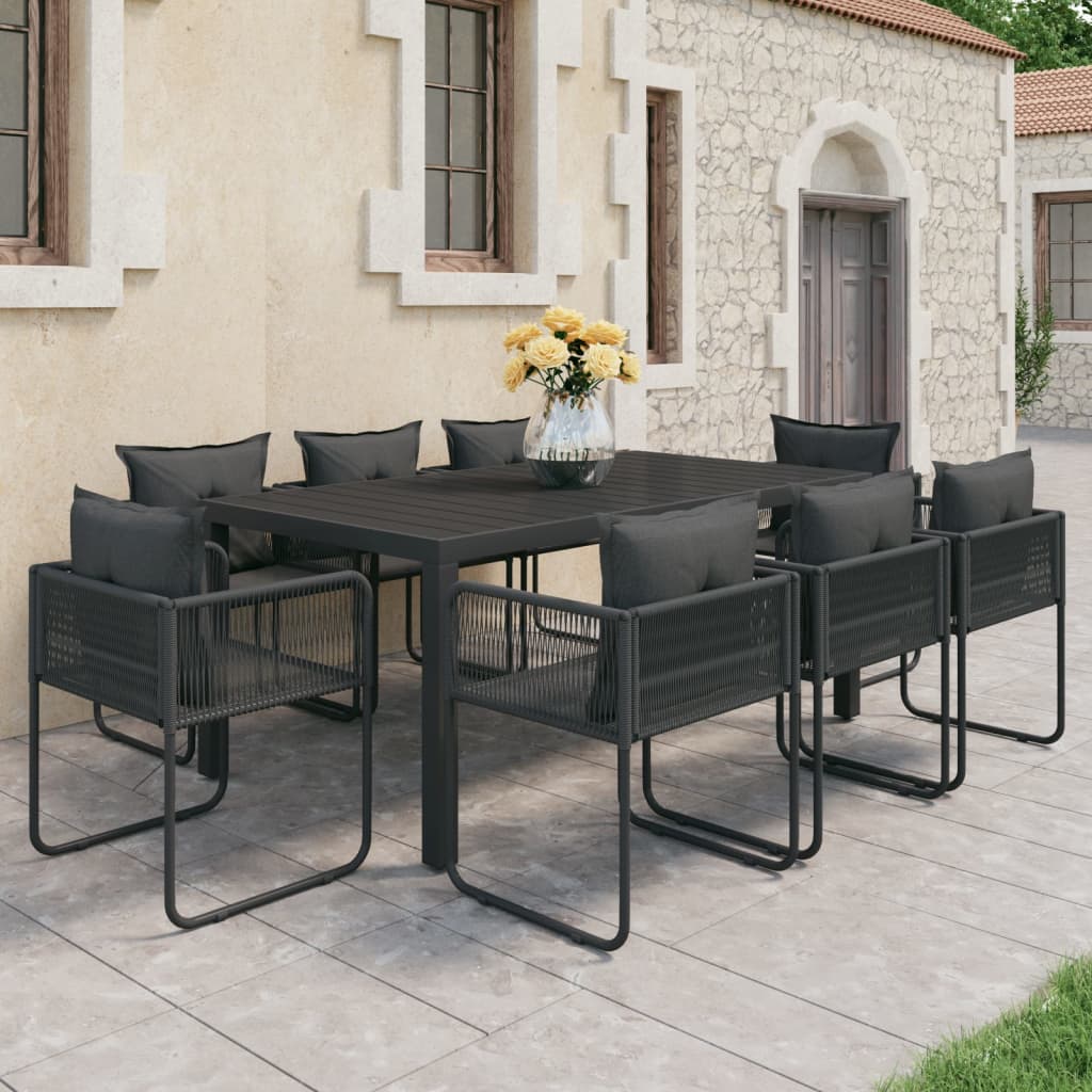 9 Piece Garden Dining Set PVC Rattan Black