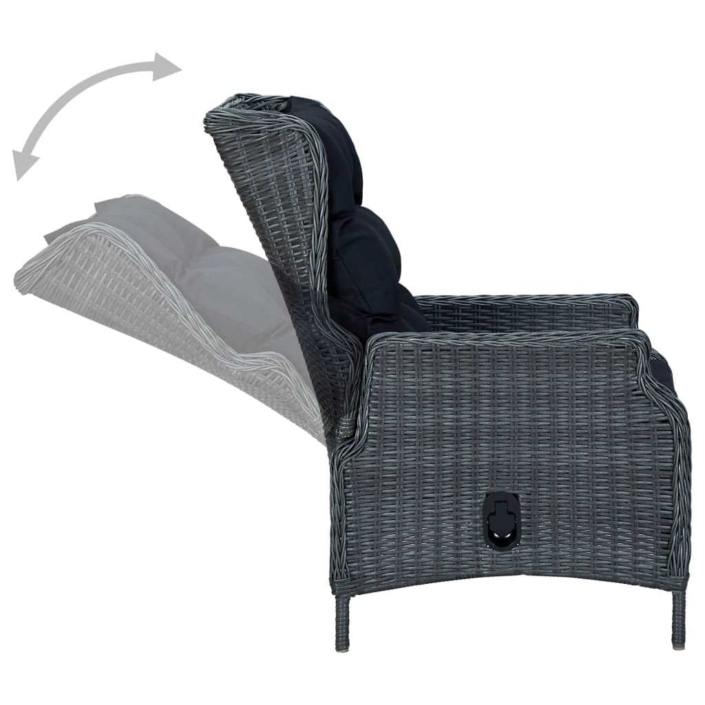 7 Piece Outdoor Dining Set with Cushions Poly Rattan Dark Grey