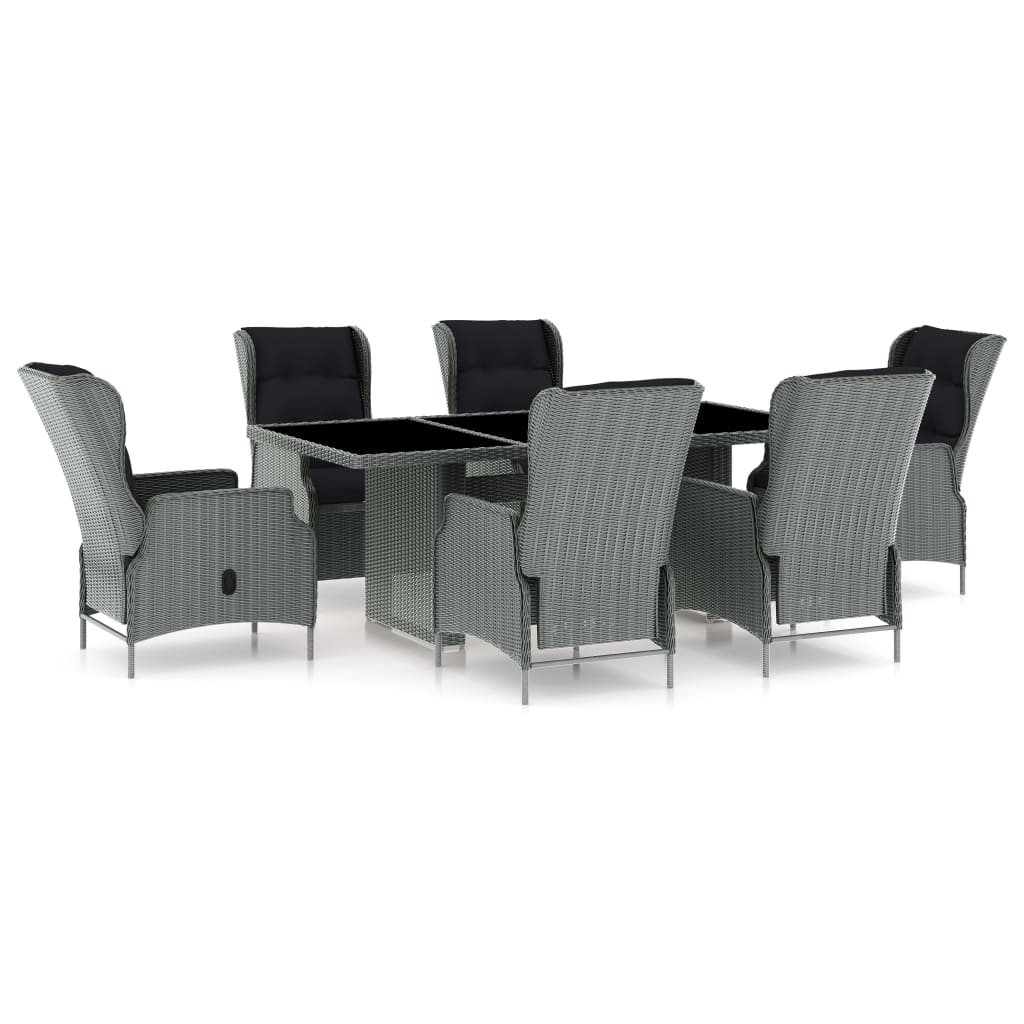 7 Piece Outdoor Dining Set with Cushions Poly Rattan Light Grey