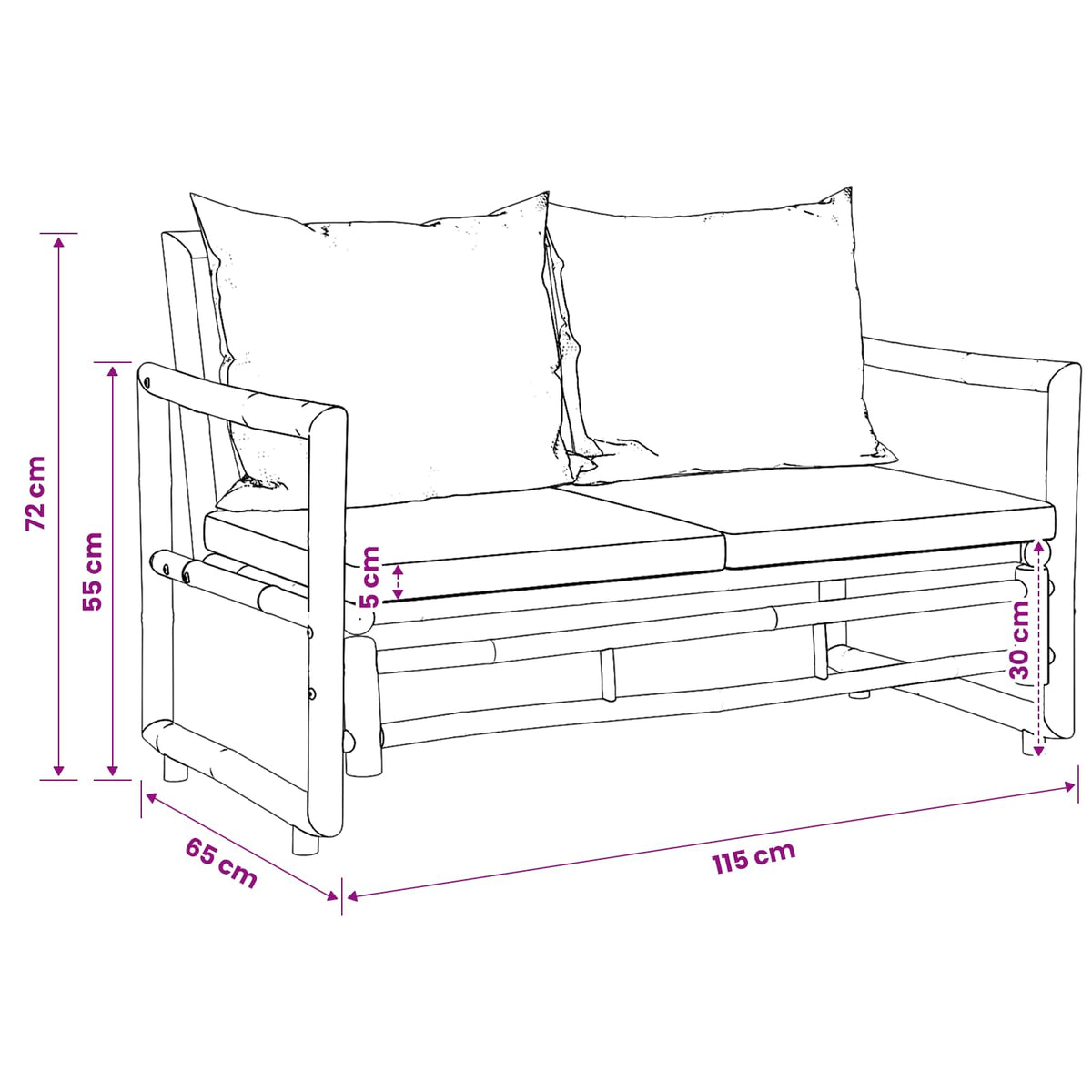 Garden Bench with Cushions 115 cm Bamboo