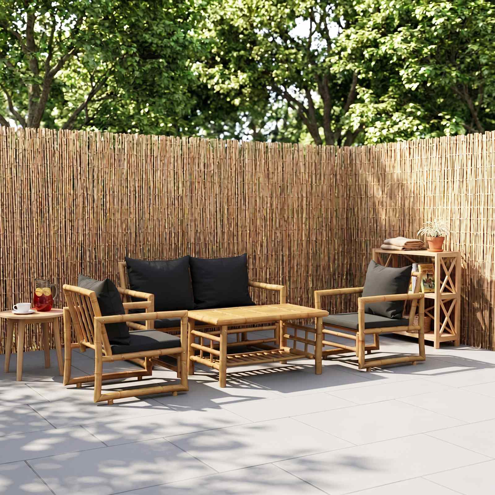 4 Piece Garden Lounge Set with Cushions Bamboo