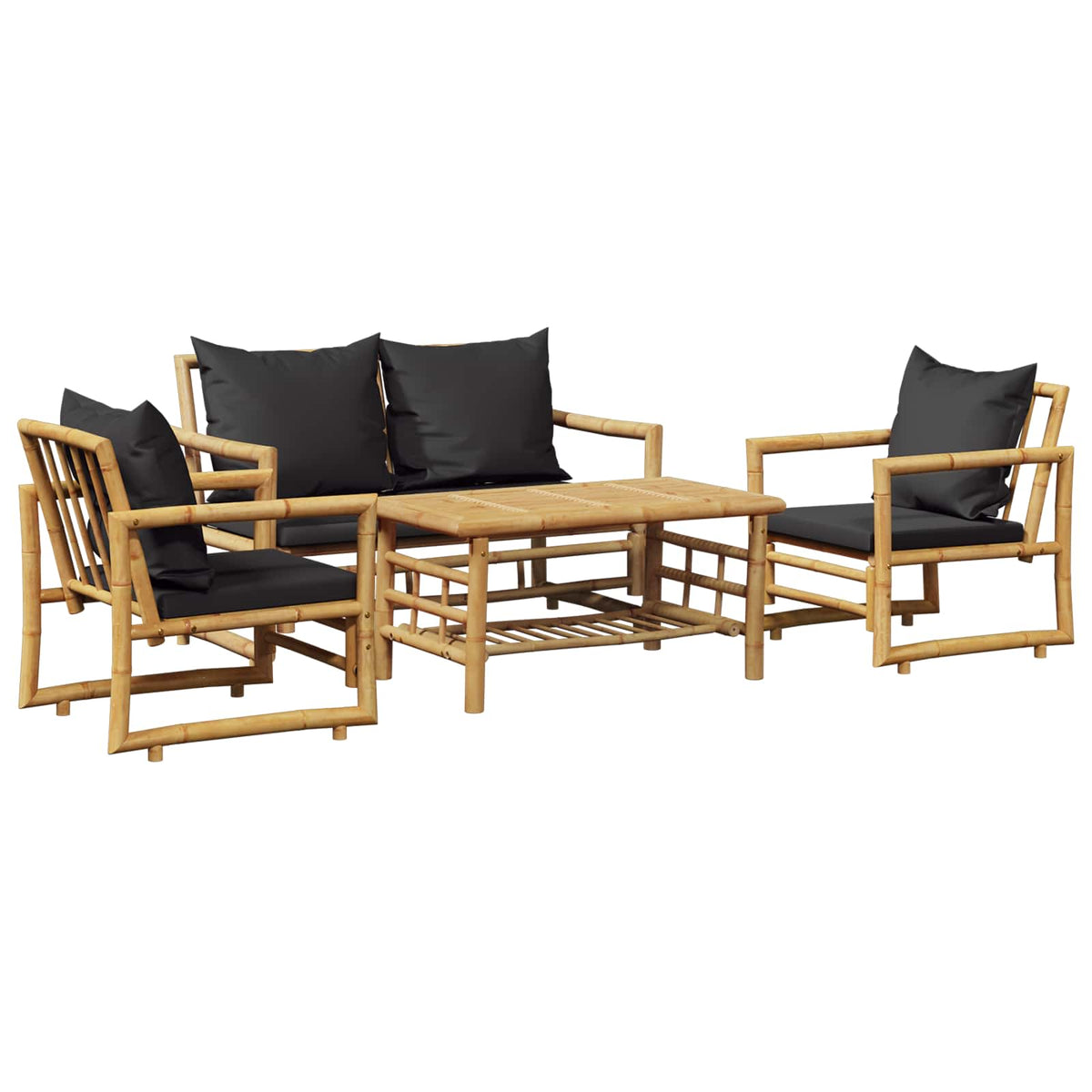 4 Piece Garden Lounge Set with Cushions Bamboo