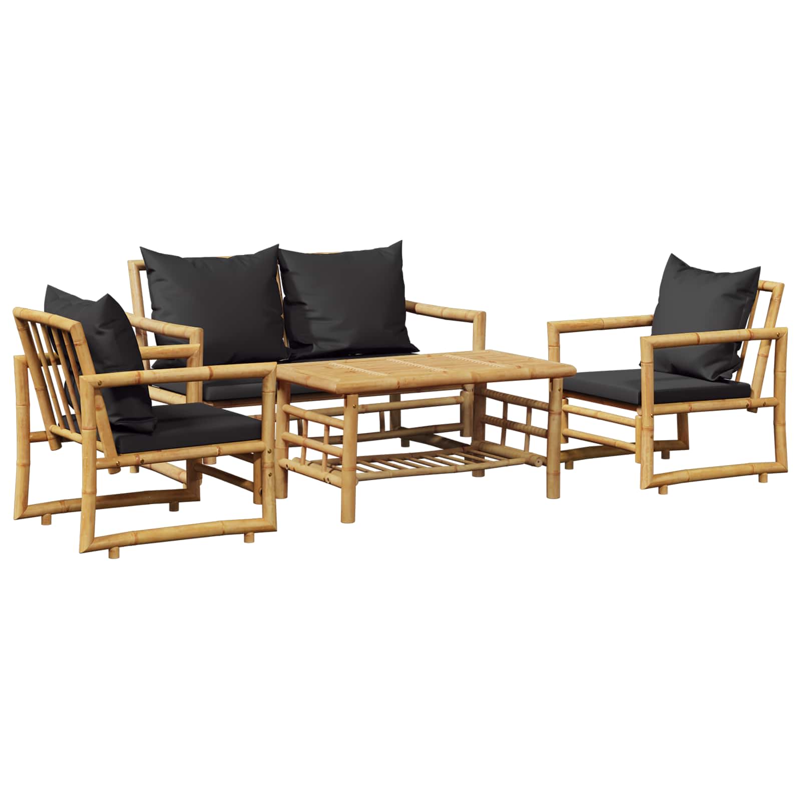 4 Piece Garden Lounge Set with Cushions Bamboo