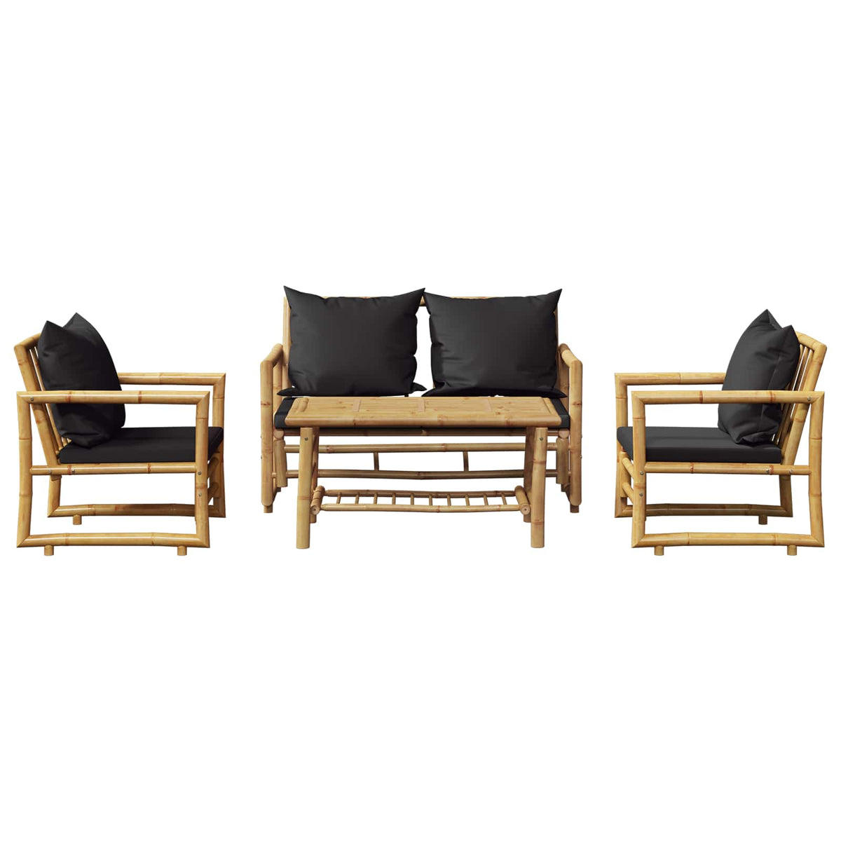 4 Piece Garden Lounge Set with Cushions Bamboo