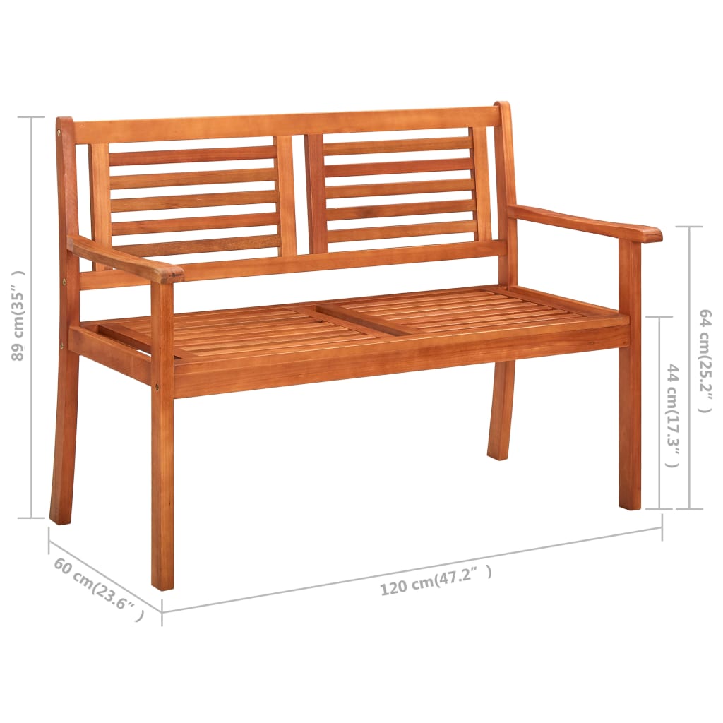 2-Seater Garden Bench with Cushion 120 cm Solid Eucalyptus Wood