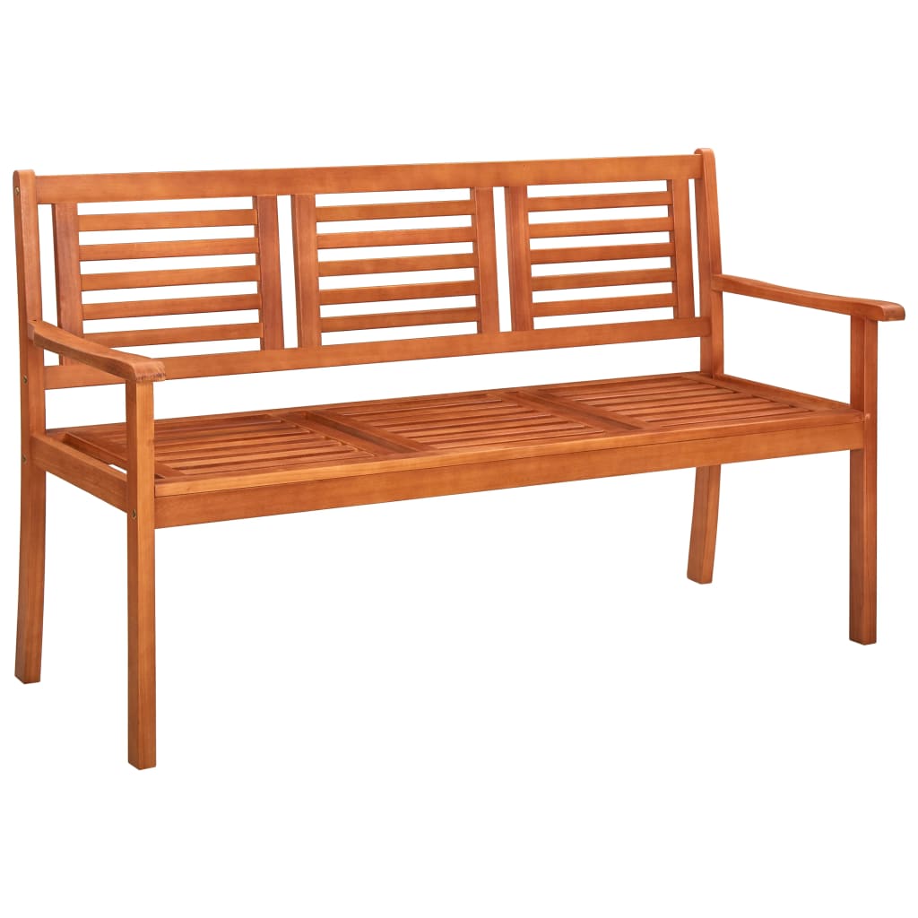 3-Seater Garden Bench with Cushion 150 cm Solid Wood Eucalyptus