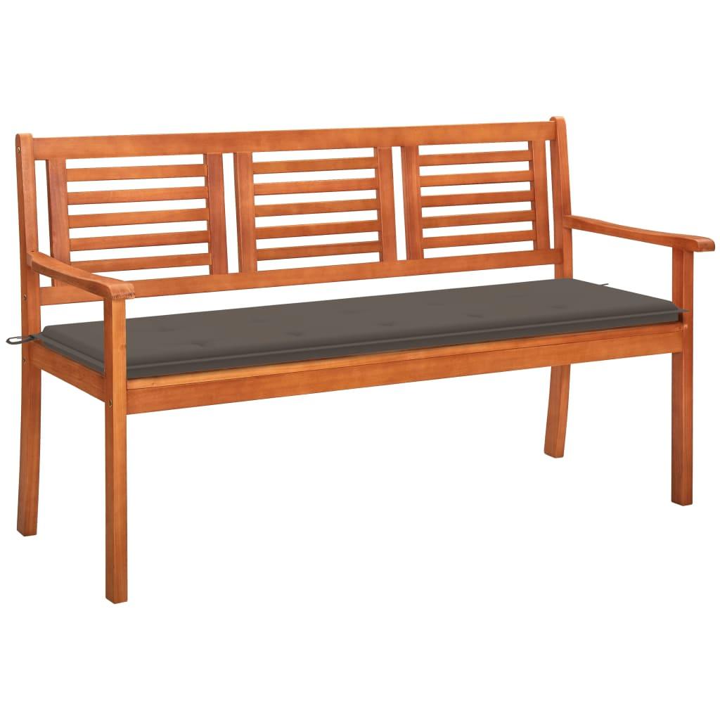 3-Seater Garden Bench with Cushion 150 cm Solid Eucalyptus Wood