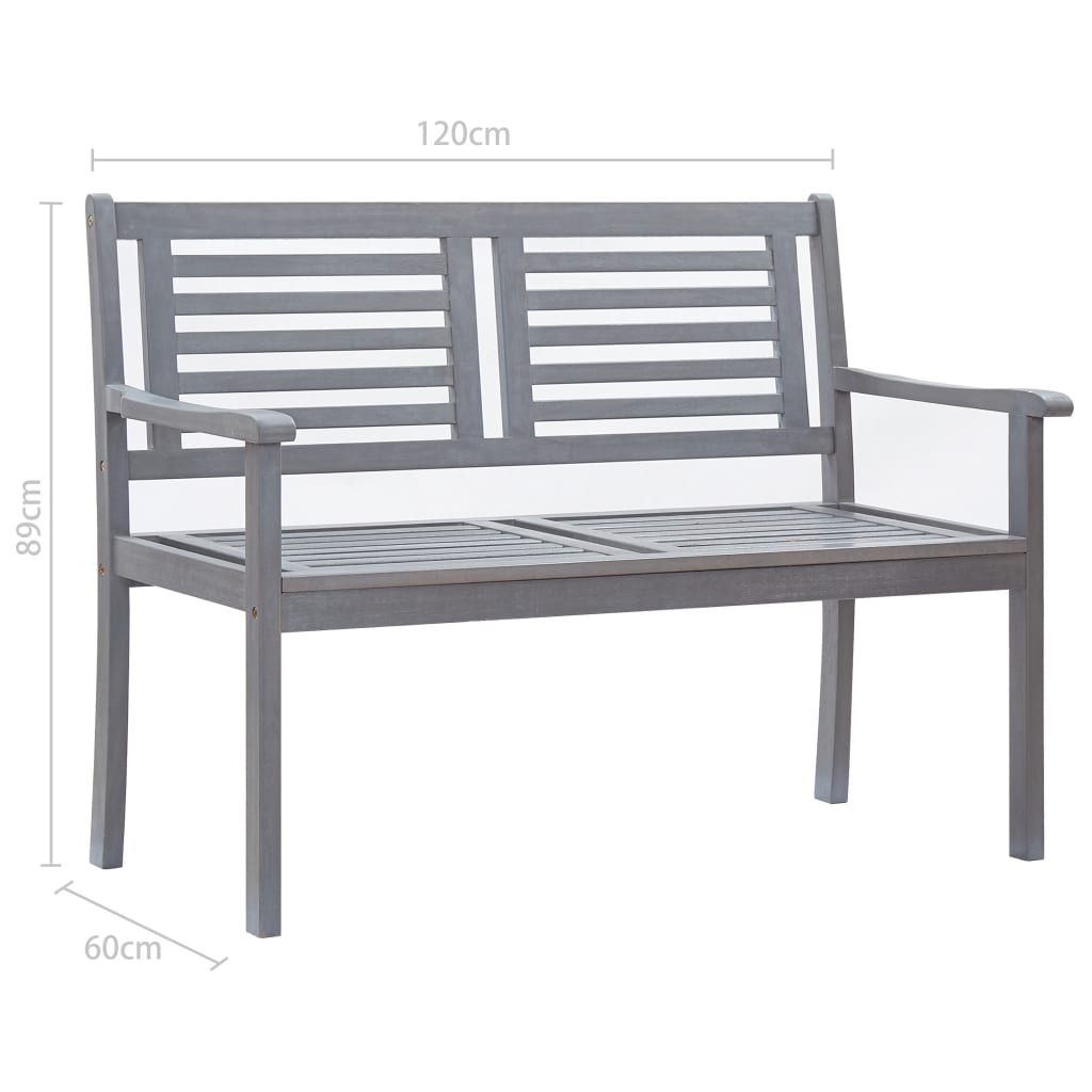 2-Seater Garden Bench with Cushion 120 cm Grey Eucalyptus Wood