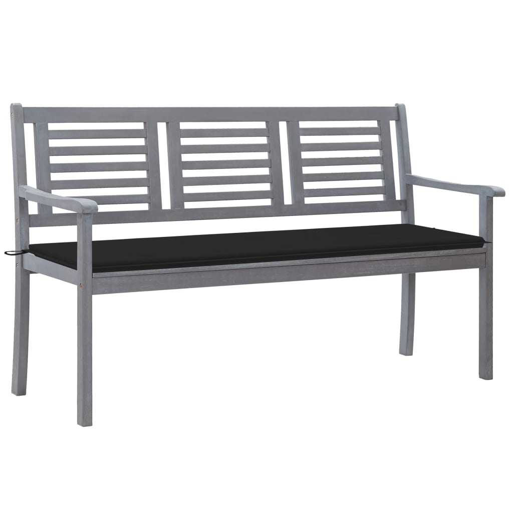 3-Seater Garden Bench with Cushion 150 cm Grey Eucalyptus Wood