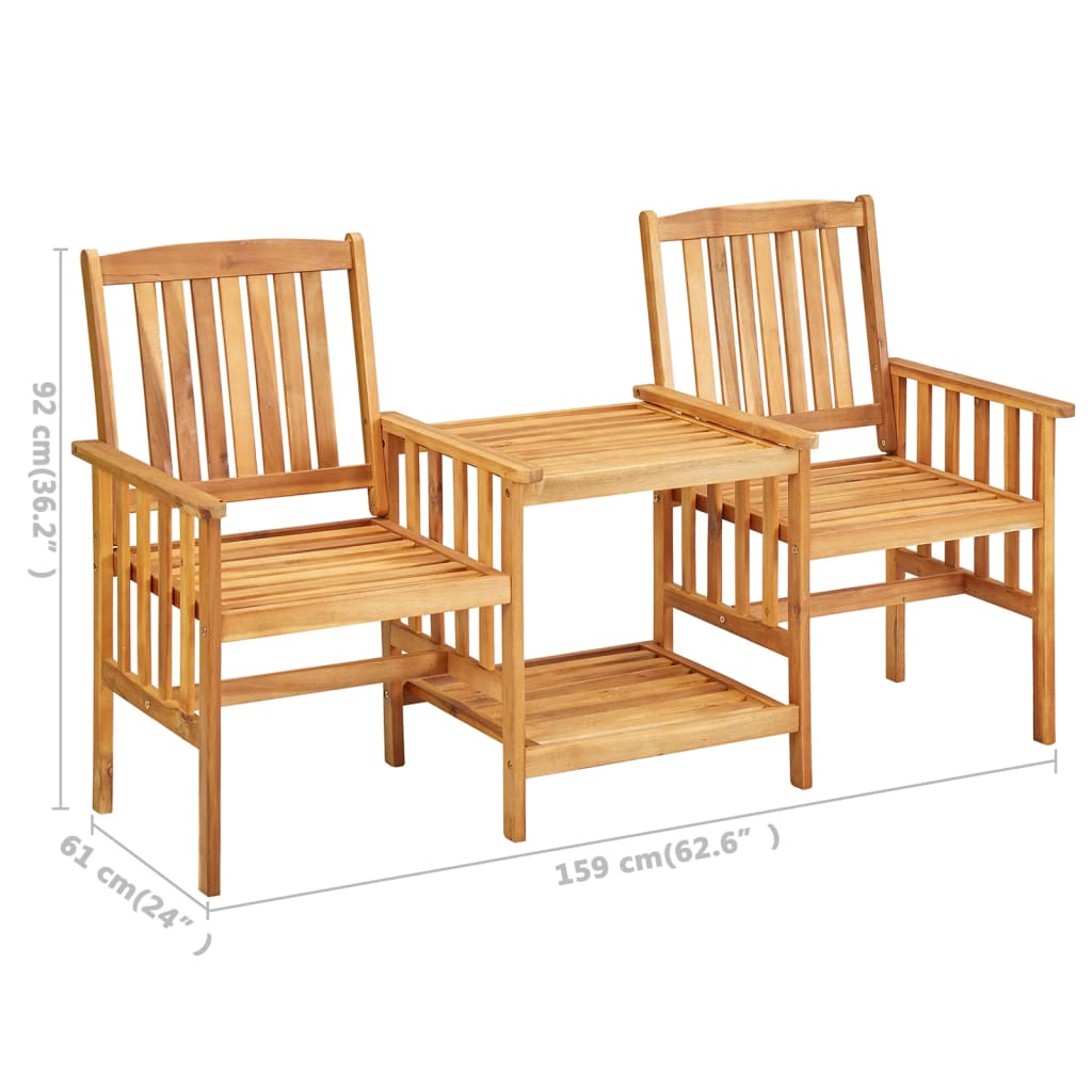 Garden Chairs with Tea Table and Cushions Solid Acacia Wood