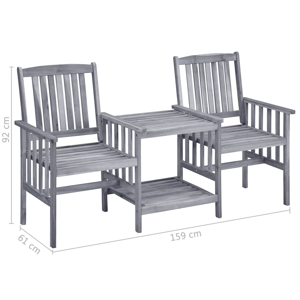 Garden Chairs with Tea Table and Cushions Solid Acacia Wood