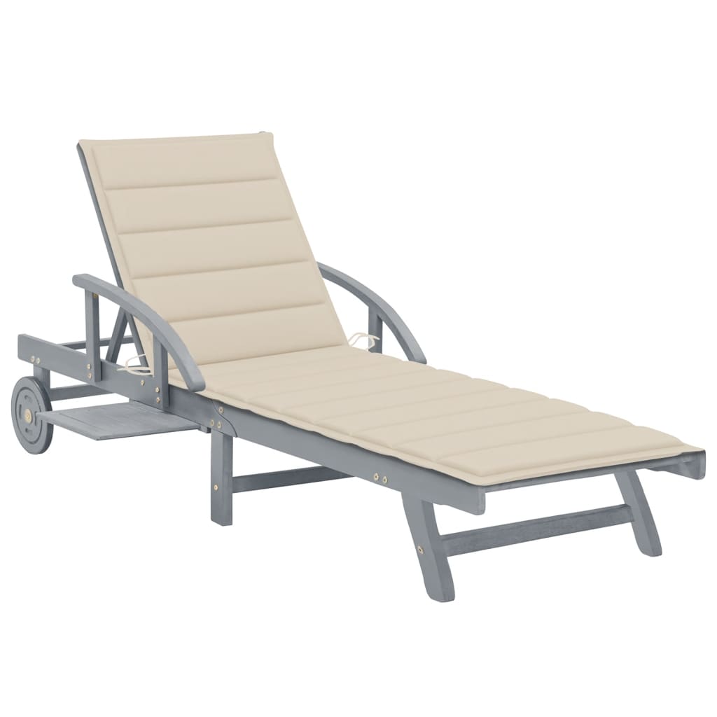 Garden Sun Lounger with Cushion Solid Acacia Wood