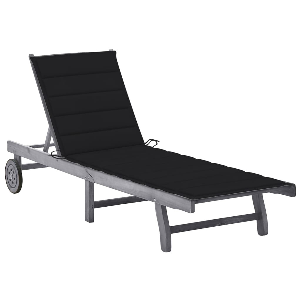 Garden Sun Lounger with Cushion Grey Solid Acacia Wood