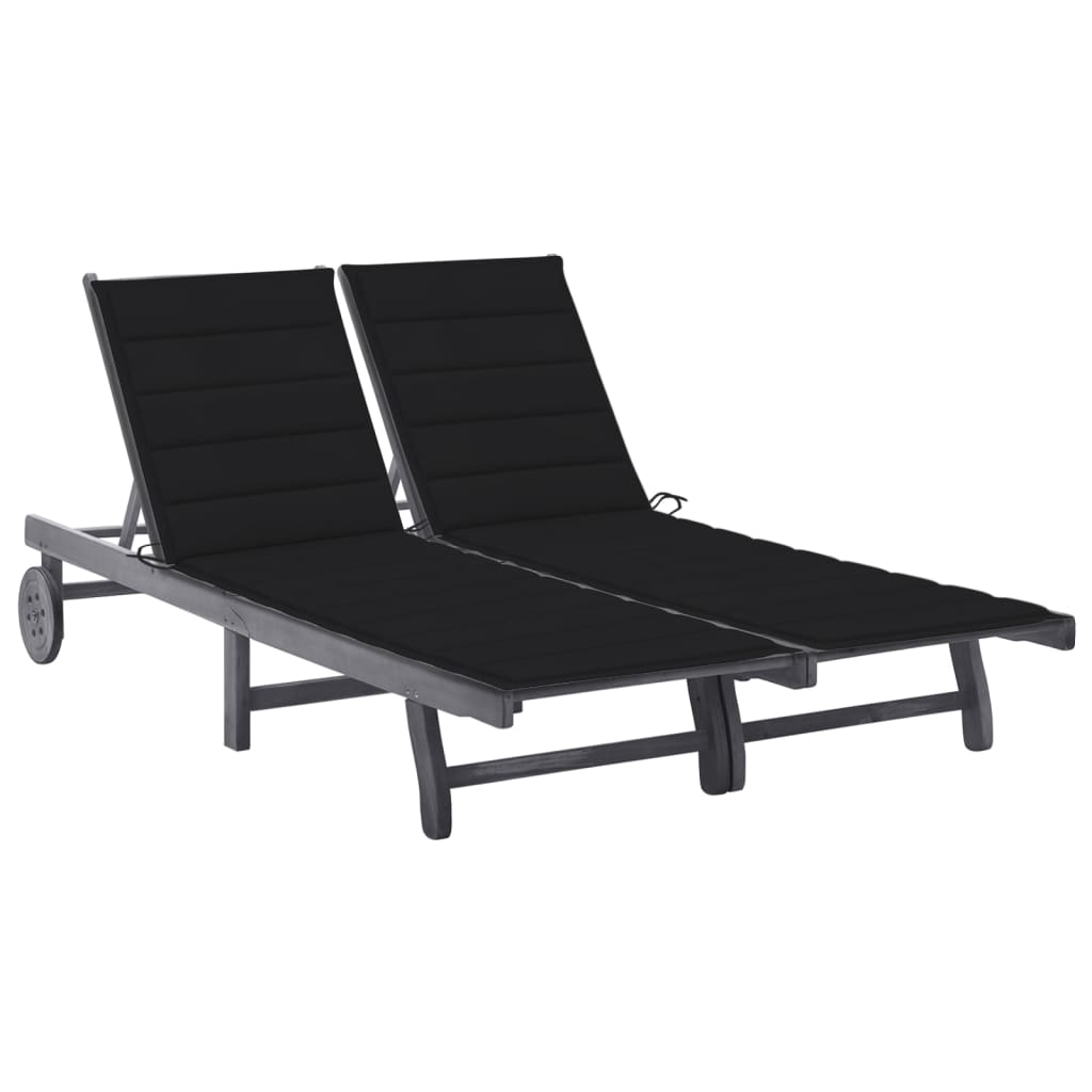 2-Person Garden Sun Lounger with Cushion Grey Solid Acacia Wood