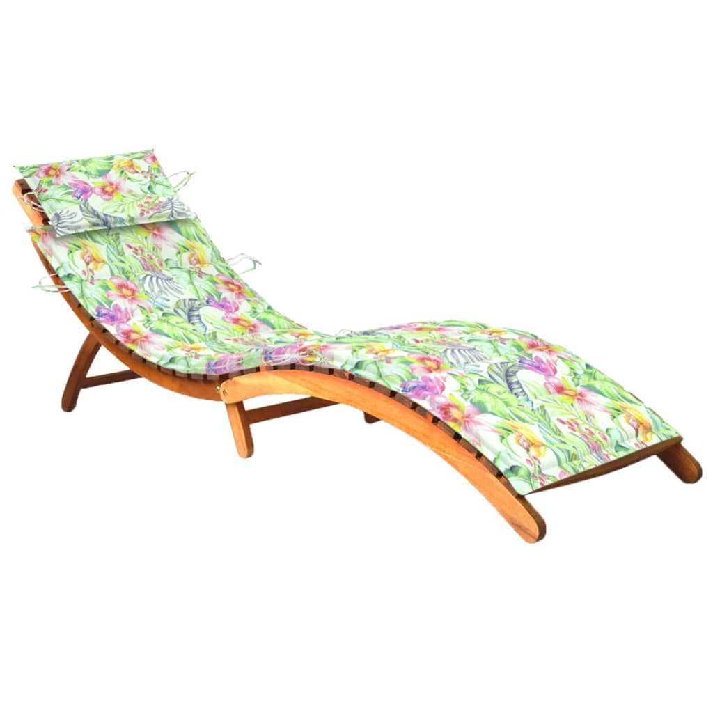 Garden Sun Lounger with Cushion Solid Acacia Wood