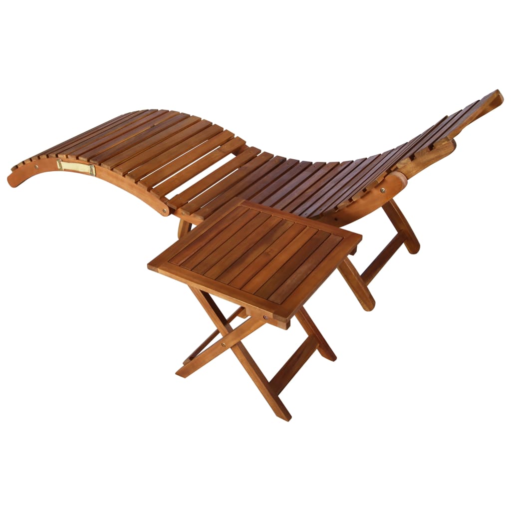 Garden Sun Lounger with Table and Cushion Solid Wood Acacia