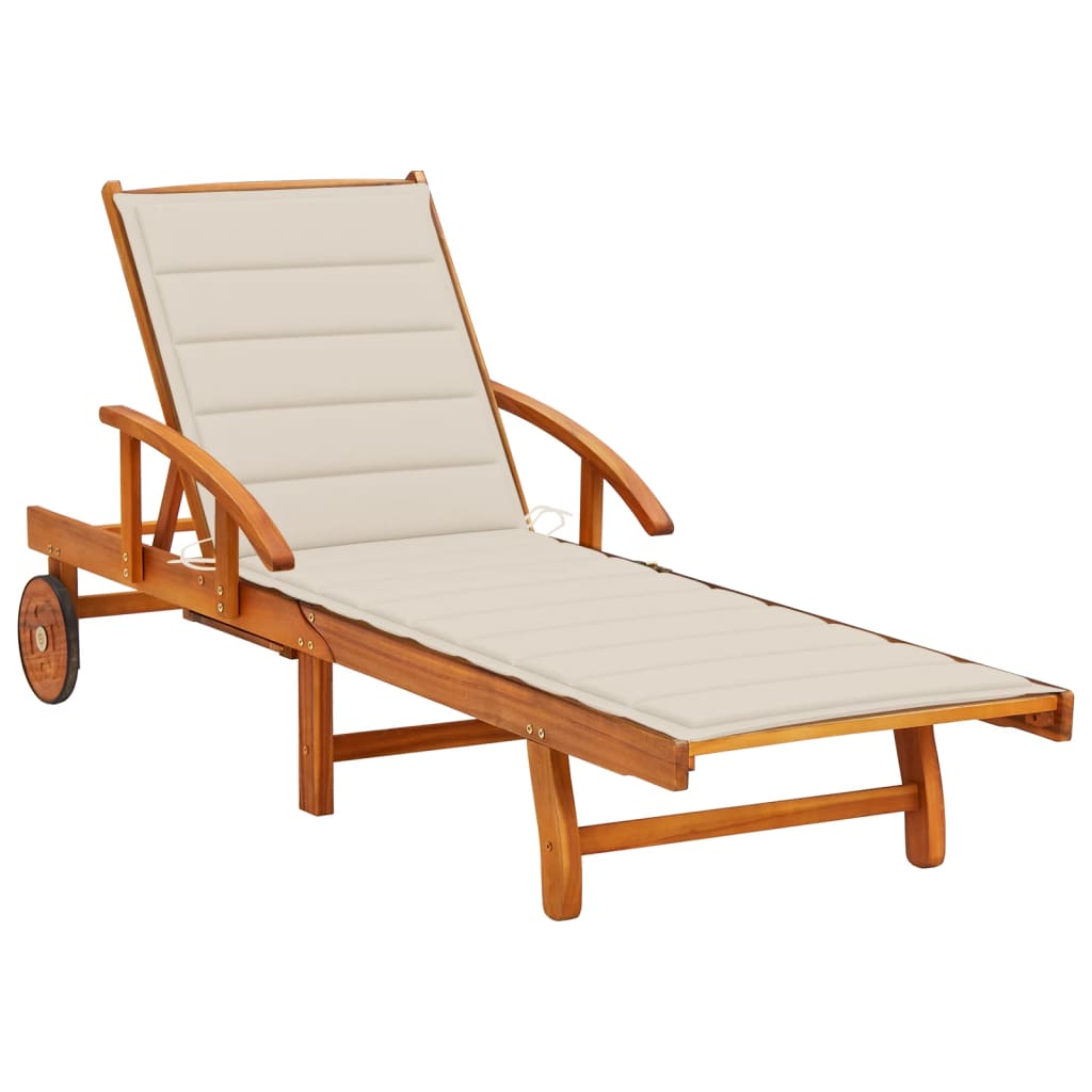 Garden Sun Lounger with Cushion Solid Wood Acacia