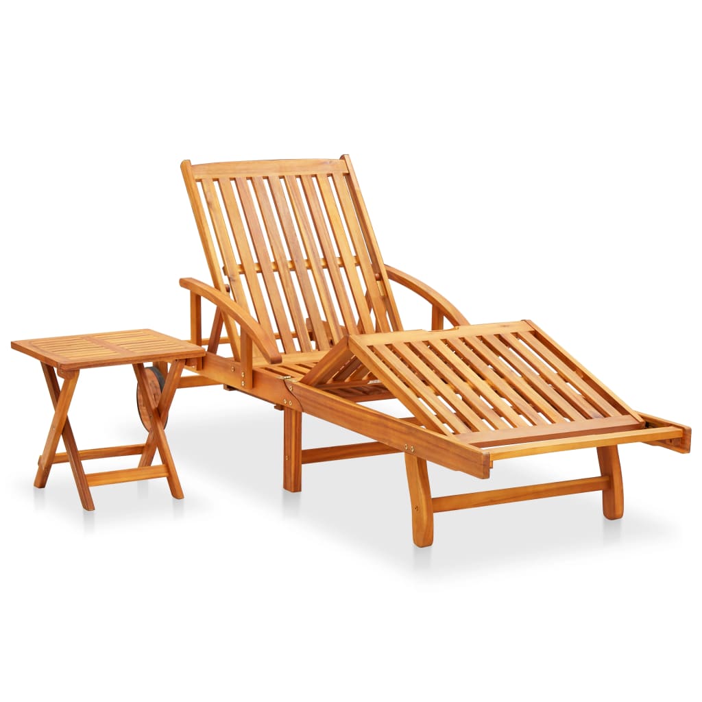 Garden Sun Lounger with Table and Cushion Solid Wood Acacia