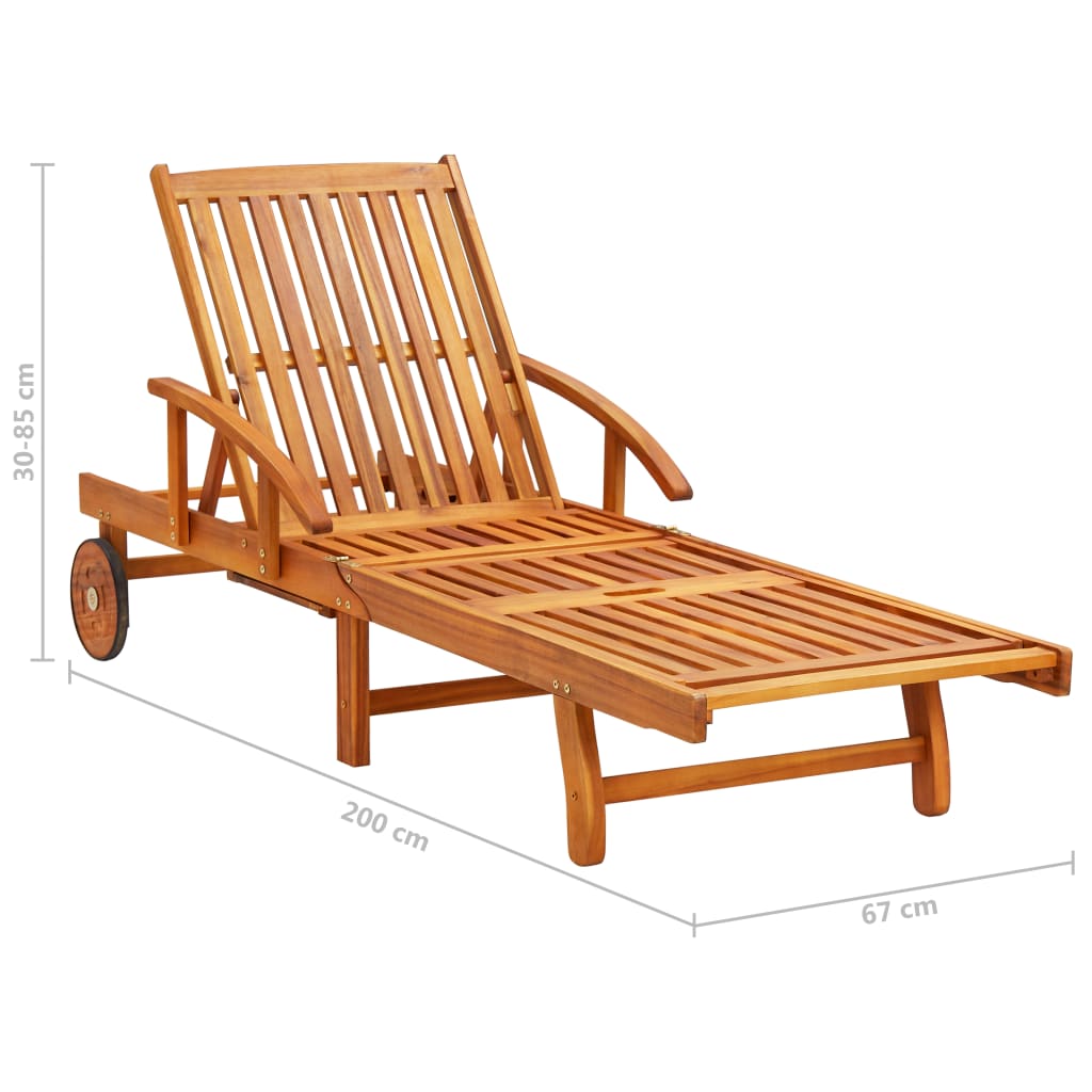 Garden Sun Lounger with Table and Cushion Solid Wood Acacia