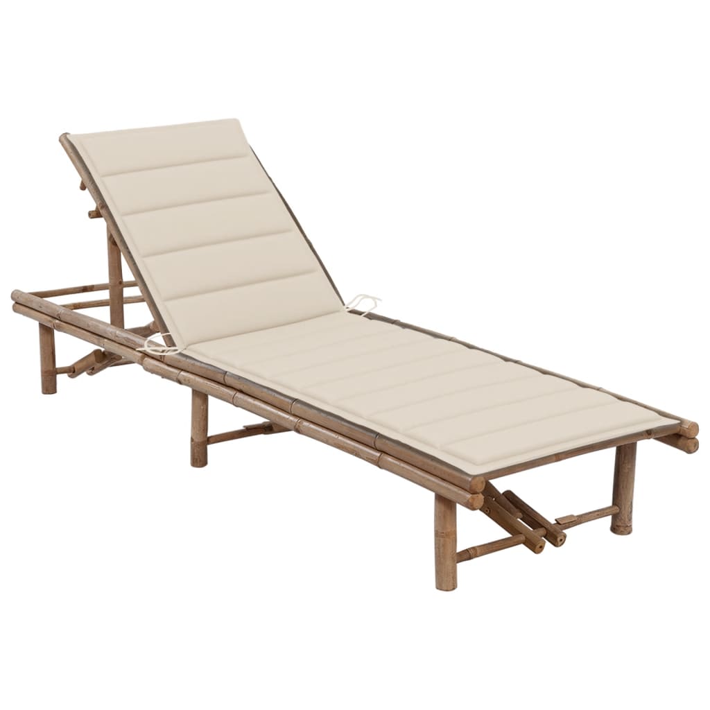 Garden Sun Lounger with Cushion Bamboo