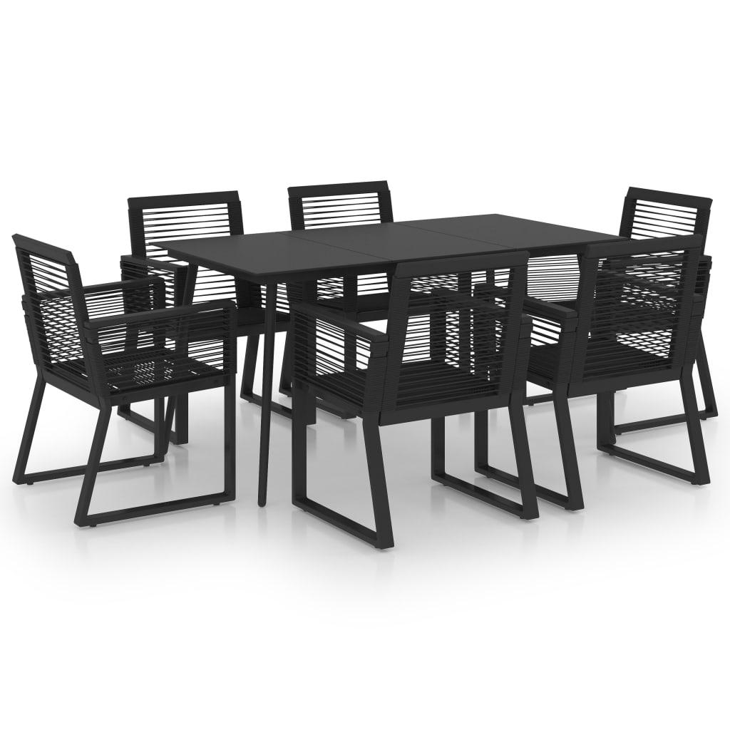 7 Piece Outdoor Dining Set PVC Rattan Black