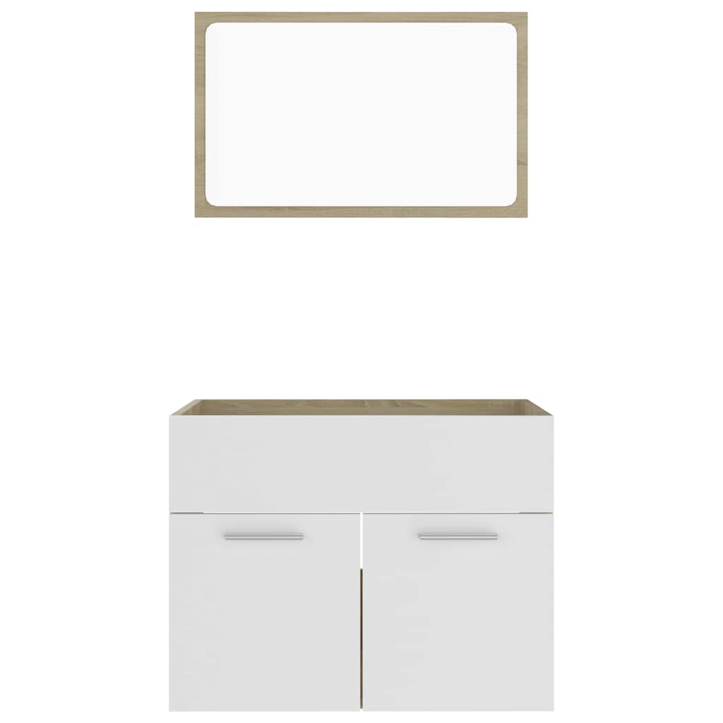 2 Piece Bathroom Furniture Set White and Sonoma Oak Engineered Wood