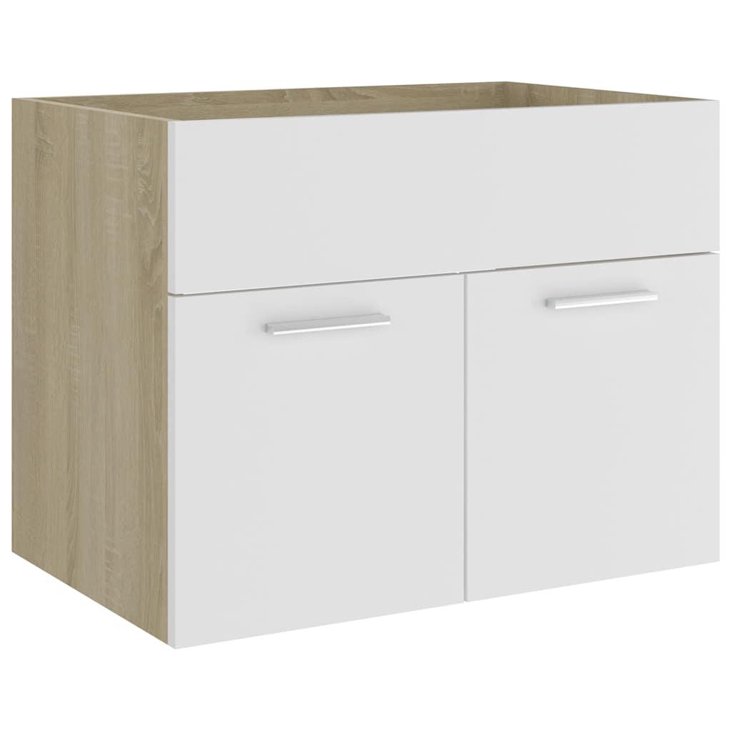2 Piece Bathroom Furniture Set White and Sonoma Oak Engineered Wood