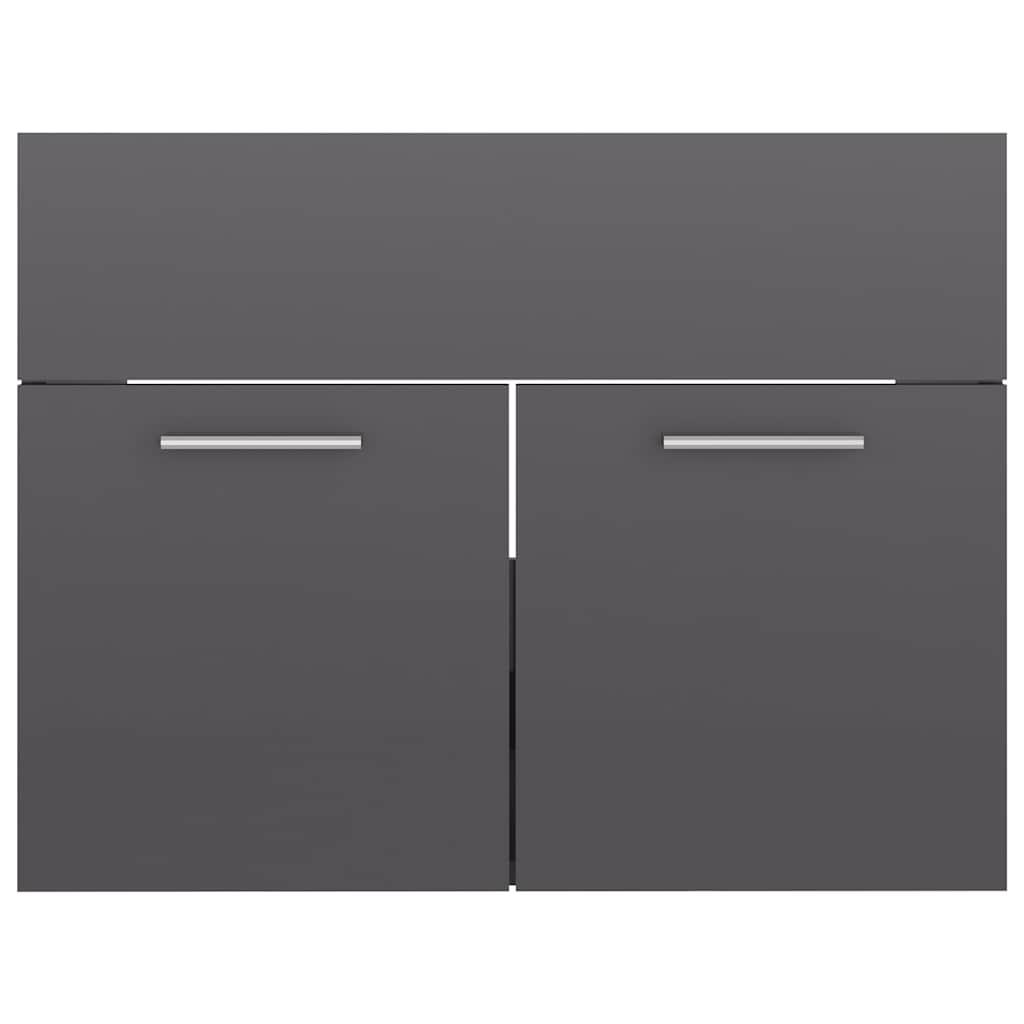 2 Piece Bathroom Furniture Set High Gloss Grey Engineered Wood