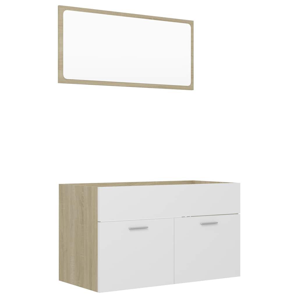 2 Piece Bathroom Furniture Set White and Sonoma Oak Engineered Wood