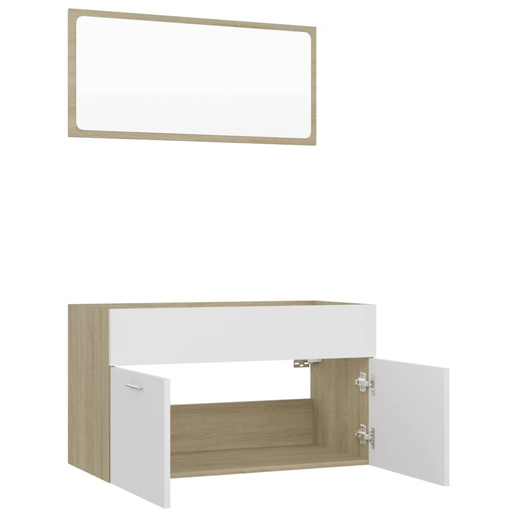 2 Piece Bathroom Furniture Set White and Sonoma Oak Engineered Wood