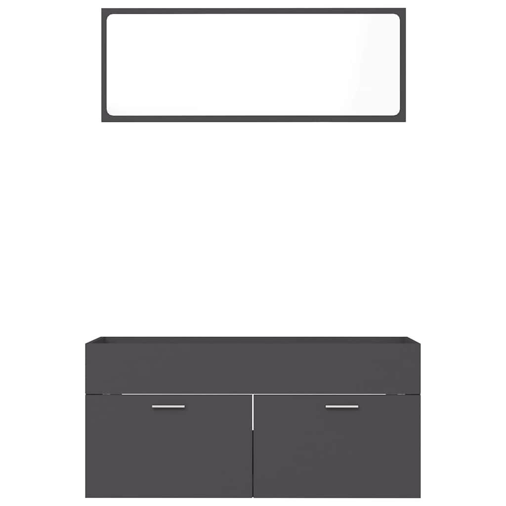 2 Piece Bathroom Furniture Set Grey Engineered Wood