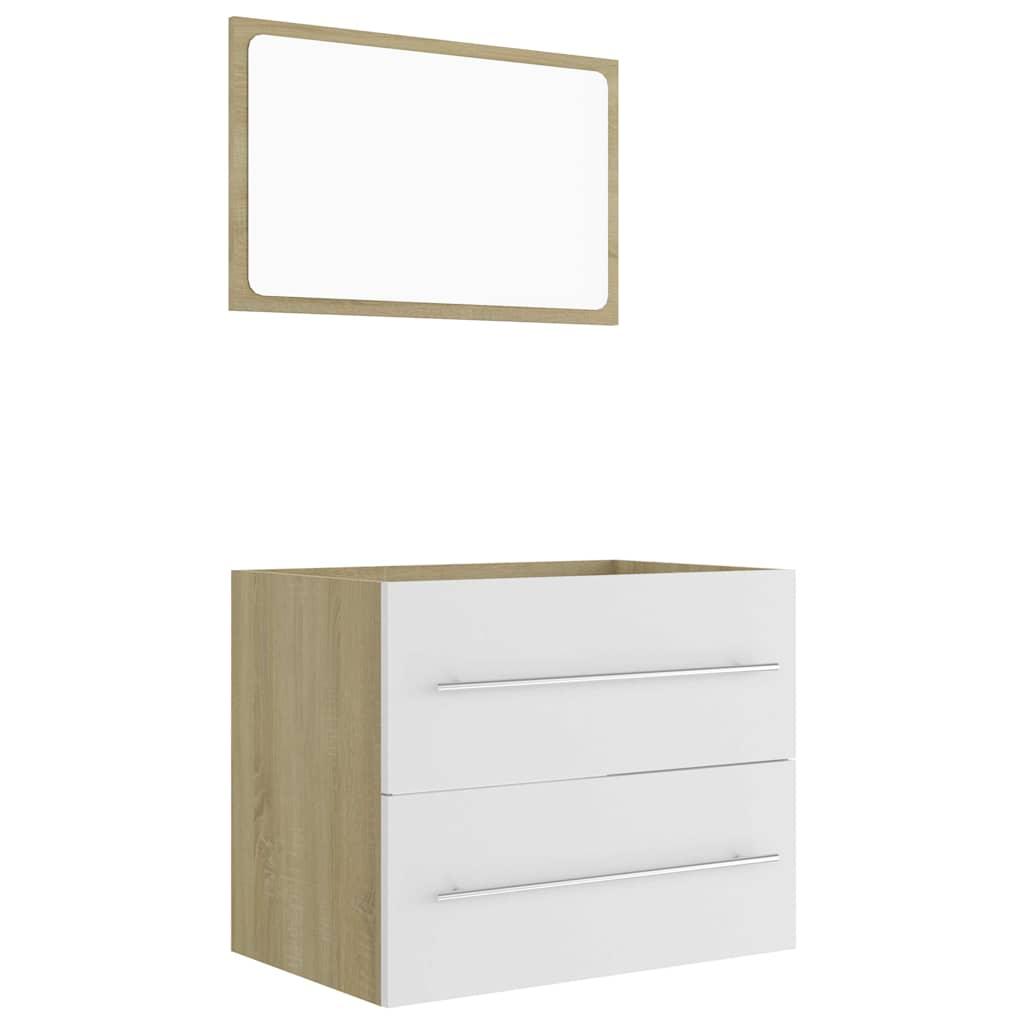 2 Piece Bathroom Furniture Set White and Sonoma Oak Engineered Wood