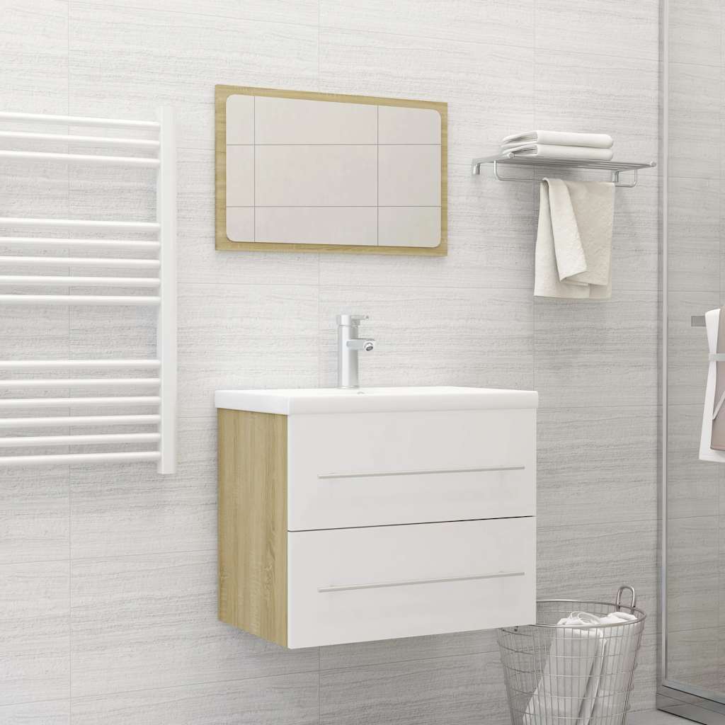 2 Piece Bathroom Furniture Set White and Sonoma Oak Engineered Wood