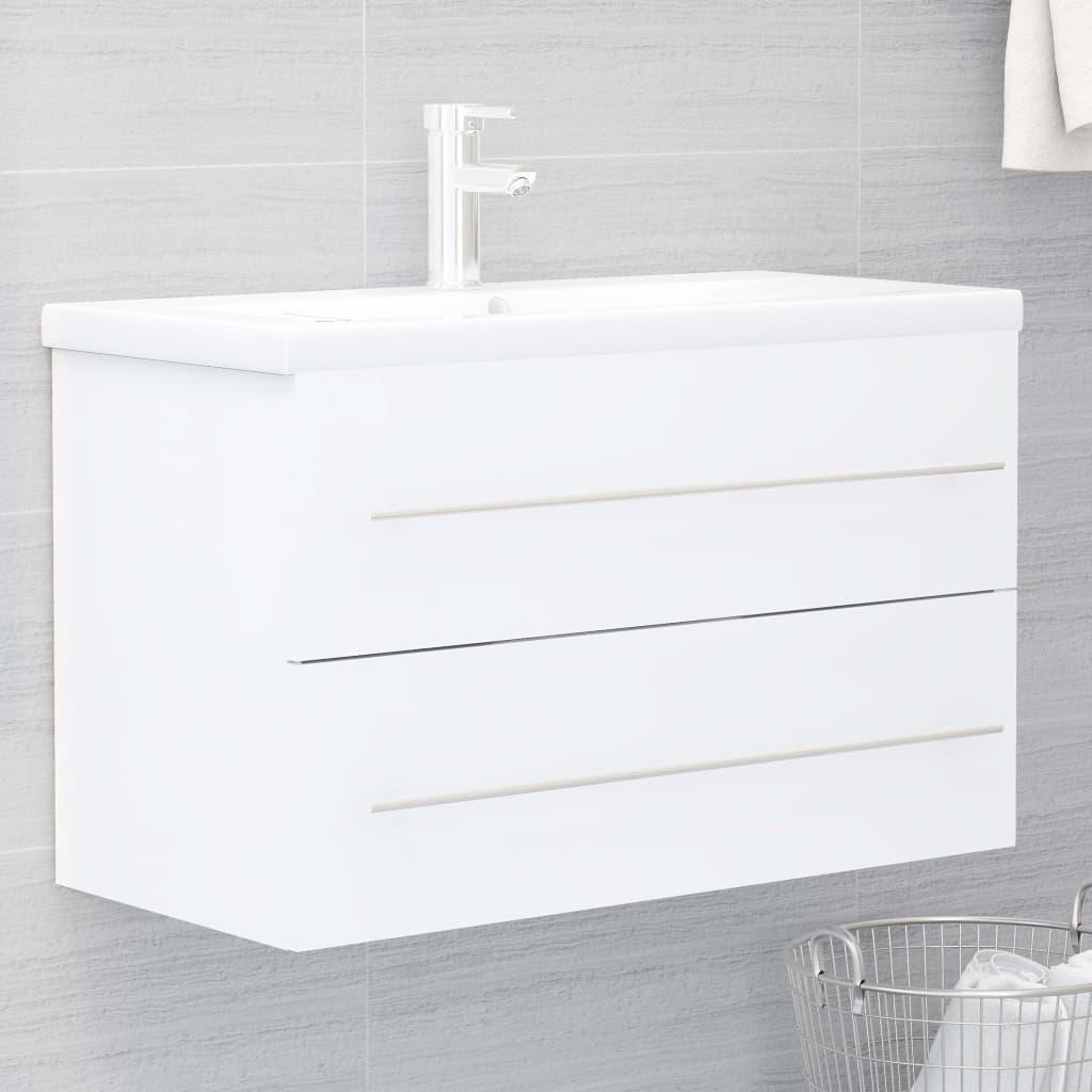 2 Piece Bathroom Furniture Set White Engineered Wood