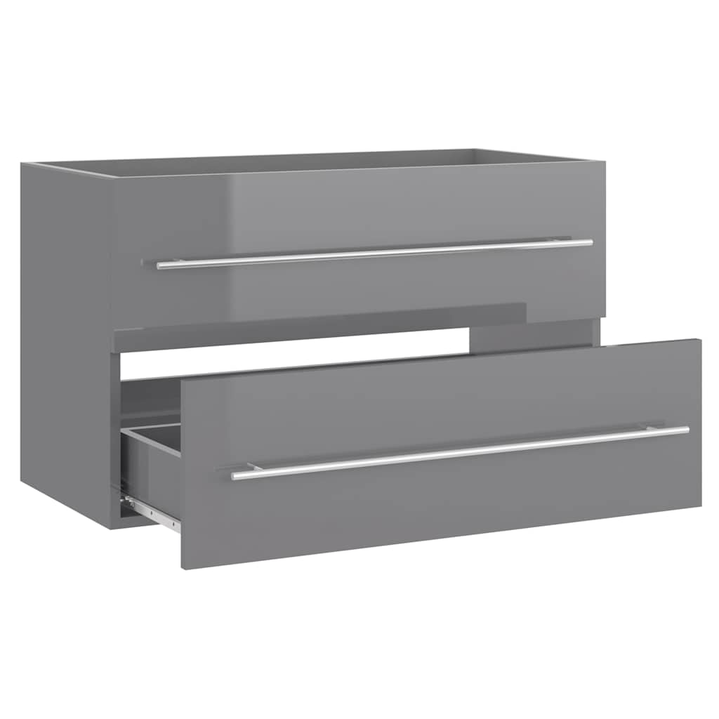 2 Piece Bathroom Furniture Set High Gloss Grey Engineered Wood