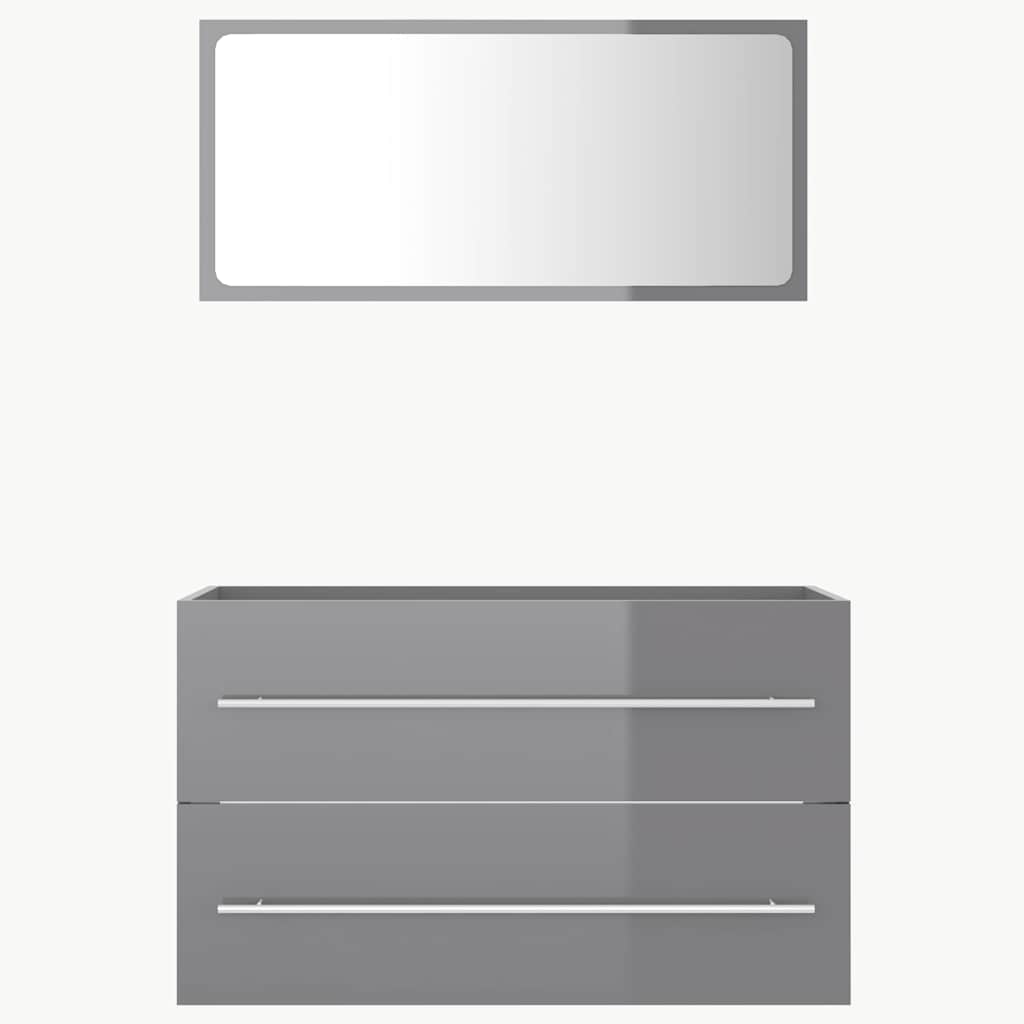 2 Piece Bathroom Furniture Set High Gloss Grey Engineered Wood