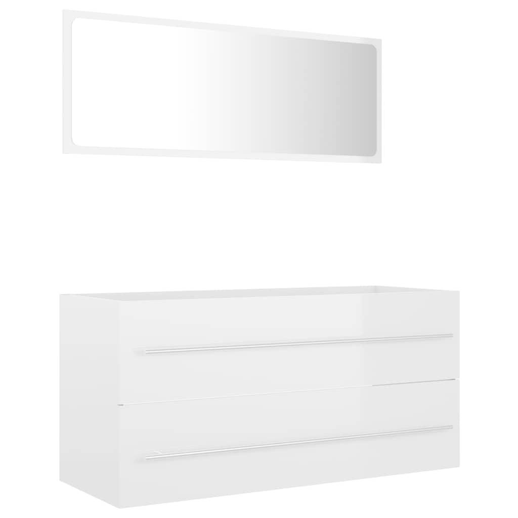 2 Piece Bathroom Furniture Set High Gloss White Engineered Wood