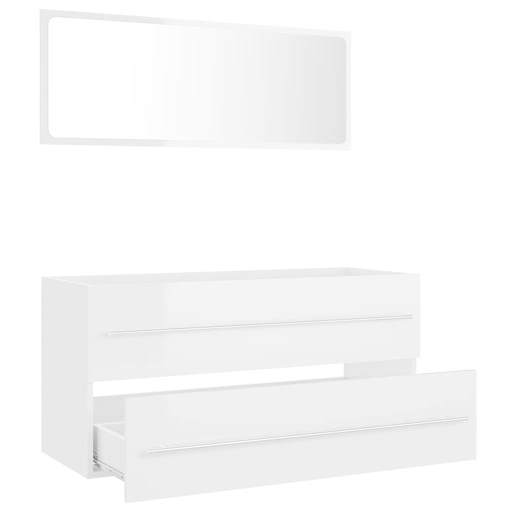 2 Piece Bathroom Furniture Set High Gloss White Engineered Wood